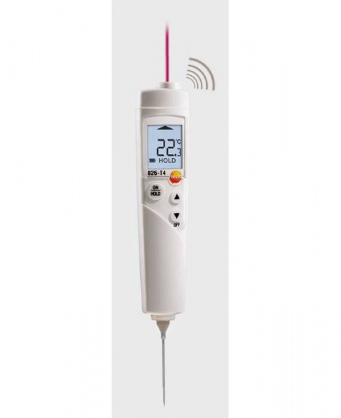 Testo 826-T4 - Инфракрасный термометр с лазерным целеуказателем и проникающим пищевым зондом (оптика 6:1)